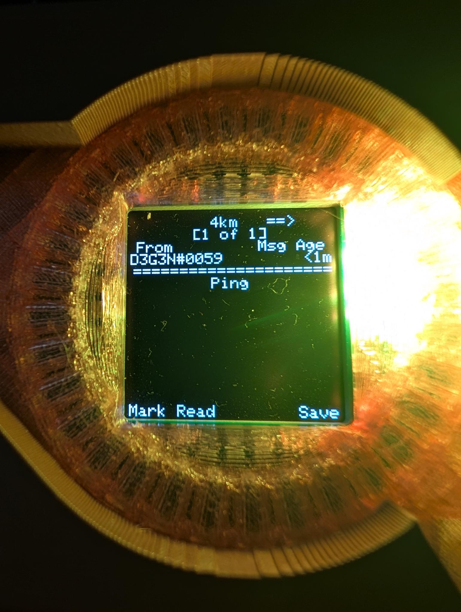 Close up of the Celestial Wayfinder LED compass ring lit up